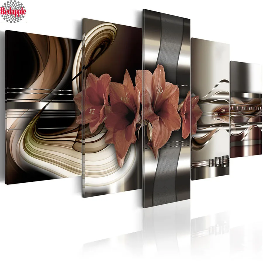 

5D DIY Diamond Painting Cross Stitch kit 5pcs/set background with lily flower Full Diamond Embroidery Diamond Mosaic Decoration