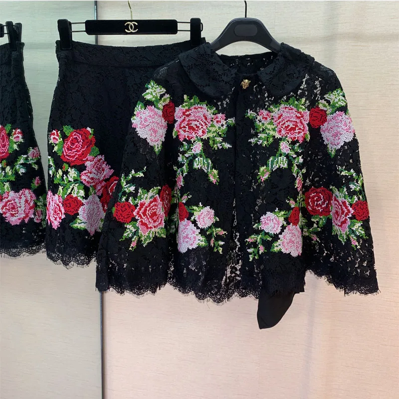 

Embroidered Cloak Set with Skirt Embroidered Flower Fashion Set Runway