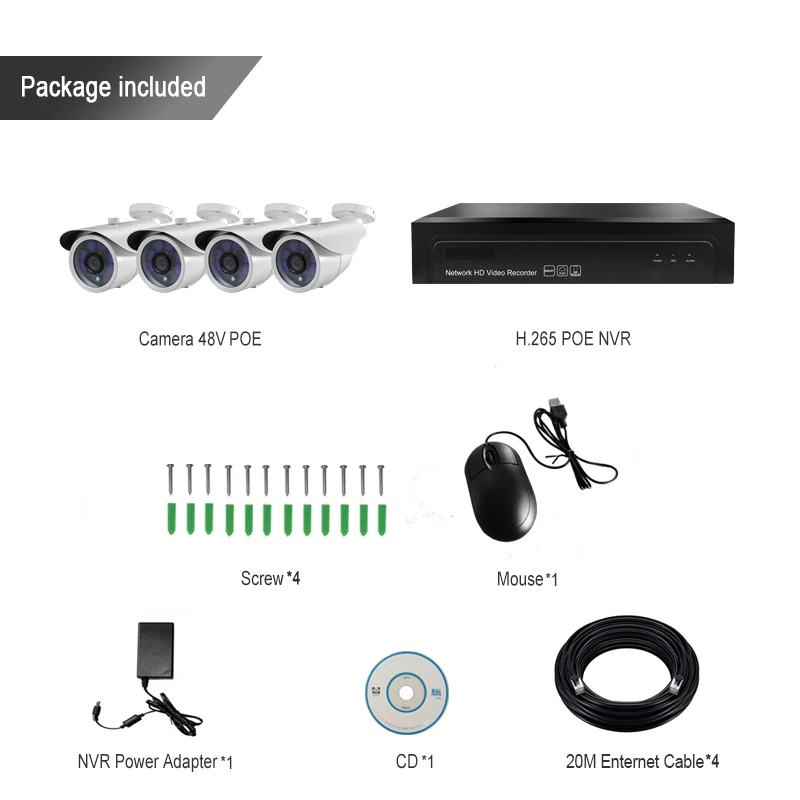 HJT HD 4CH H.265 + 5.0MP POE NVR комплект видеонаблюдения Системы IP Камера открытый