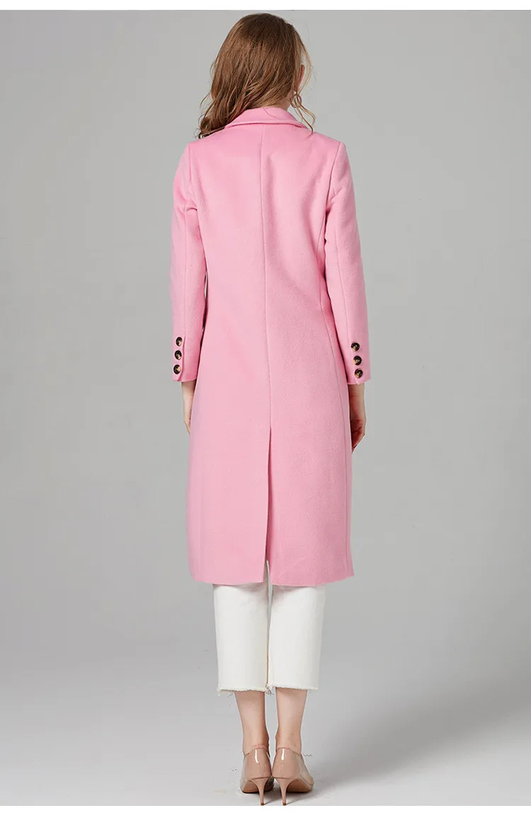 Европейская и американская женская одежда осень и зима новое розовое удлиненное эксклюзивное шерстяное пальто
