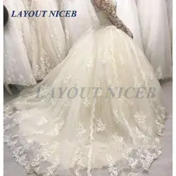 Новейшая модель; Robe de Mariage Винтаж кружевное бальное платье свадебное платье 2019 одежда с длинным рукавом свадебные платья с бисером невесты