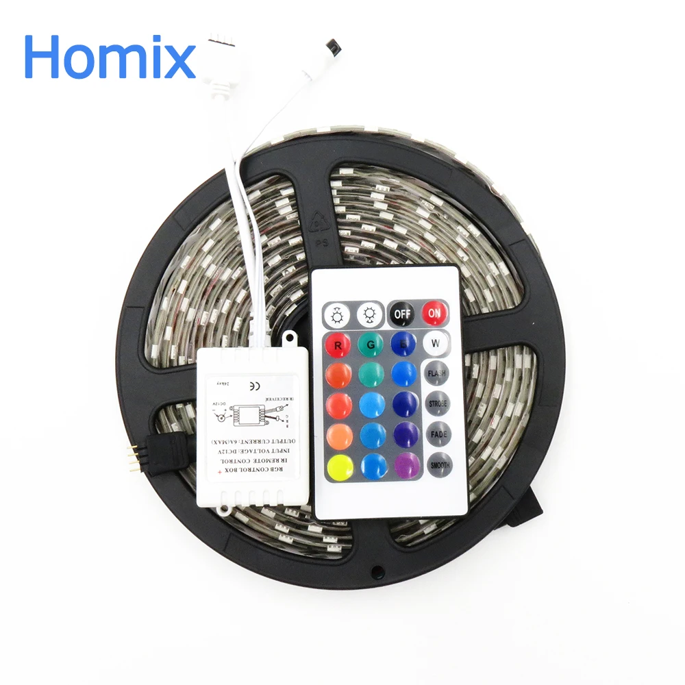 

High quality Ip65 waterproof led strip light 5050 smd 300led 5M RGB led rope +24key IR remote controller free shipping