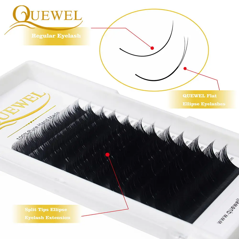 Extensão de Cílios Dicas de Seda Quewel Liso Elipse Postiços Individuais Extensão Dada Forma Natural Fosco Dividir Macia 3 Quewel liso elipse extensão de cílios postiços