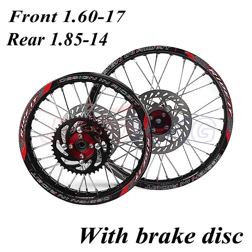 15mm Front 1.60-17 Rear 1.85-14 inch Alloy Wheel Rim with CNC Hub brake disc For KAYO HR-160cc TY150CC Dirt Pit bike 14/17 inch