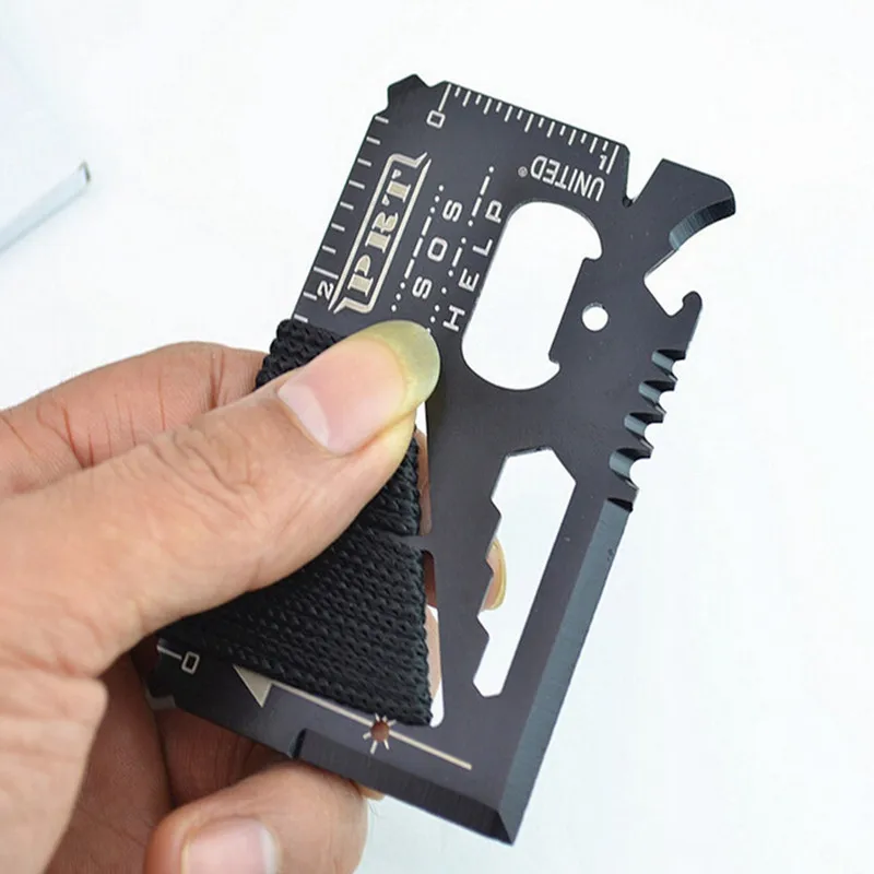 

14 in 1Camping Multipurpose Card Knife umbrella rope Pocket Survival Tool Travel Outdoor SOS tool card Balck Bottle Can Opener
