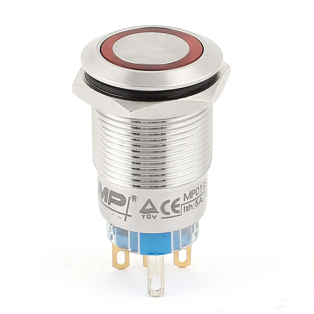 

UXCELL Ac 220V 16Mm Red Led Light 19Mm Mounted Thread 5Pins Spdt No/Nc Flat Head Latching Push Button Switch