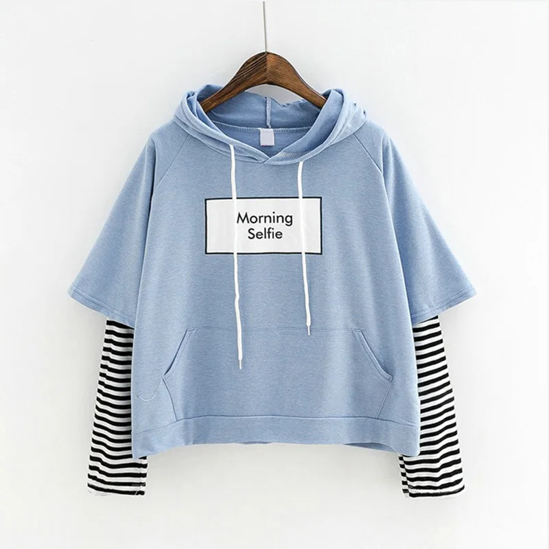 

Women's Sweatshirt Hooded Fashion Striped Sleeve Patchwork Ladies Casual Hoodies Cotton Harajuku Sweatshirts 2019 Autumn New