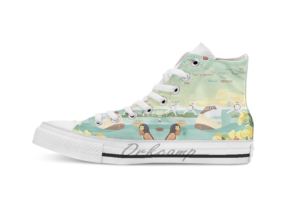 

Coral Route Fiji and Solent flying boat Unisex High Top Canvas flat Casual Custom shoes Drop Shipping