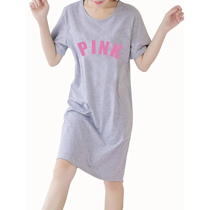 

Women's Sleep Dress Solid Letters O Neck Short Sleeve Plus Size Night Dress