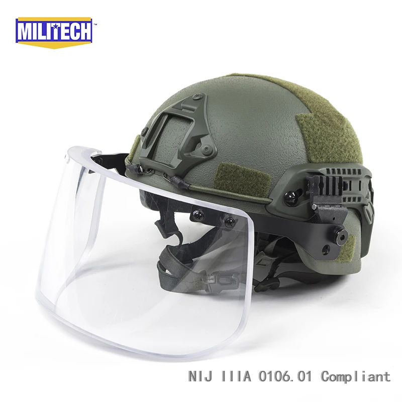 MILITECH OD ACH ARC OCC Dial Liner NIJ level IIIA 3A Aramid Bulletproof Ballistic Helmet With Tactical Ballistic Visor Set Deal