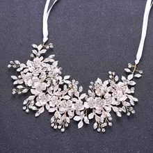 Женские роскошные стразы головной убор с атласной лентой Свадебные аксессуары для волос для женщин Винтажный стиль барокко лист оголовье