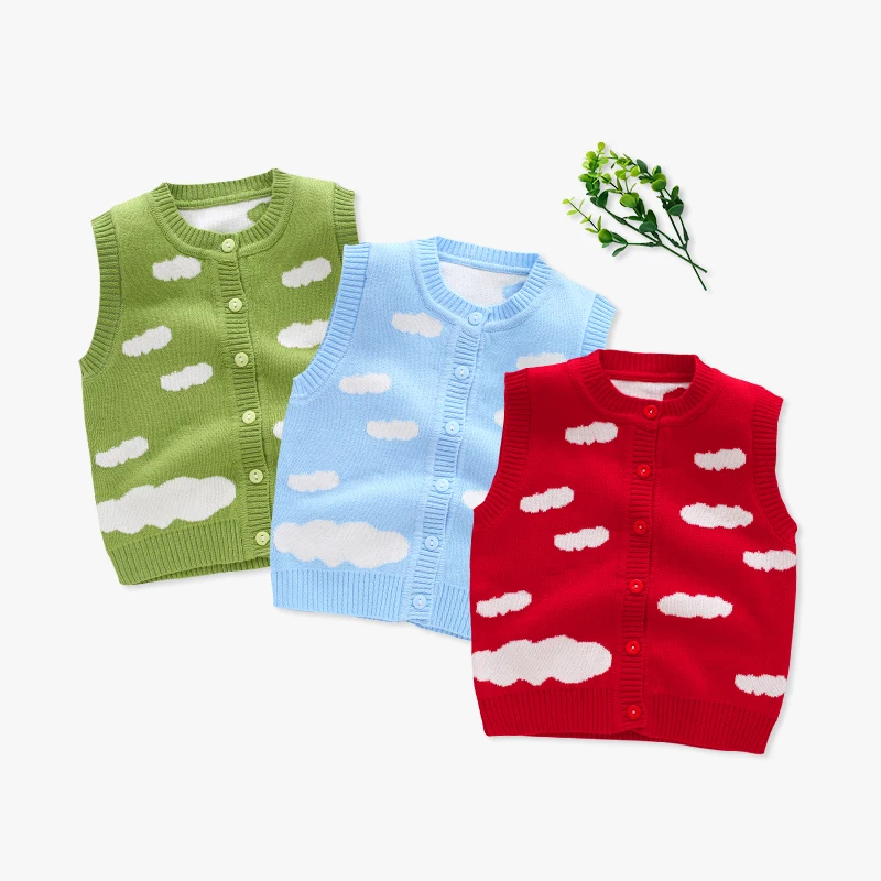 Clouds Baby Boy Sweater Vest Cotton Crochet Button Closure Cardigan for Baby Girl Comfortable Anti Pilling Outfit Spring Autumn.