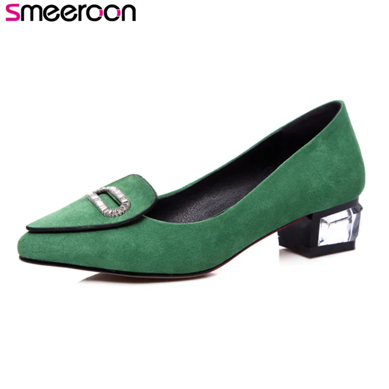 

Smeeroon 2018 new style spring autumn fashion square heels pumps pointed toe with metal decoration concise women shoes