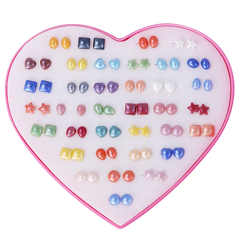 

YANG&RH 36 Pairs/Lot Random Colorful Ceramic Stud Earrings Set Multi Shape Anti Allergy Plastic Stick Ear Stud Cute Earring Set