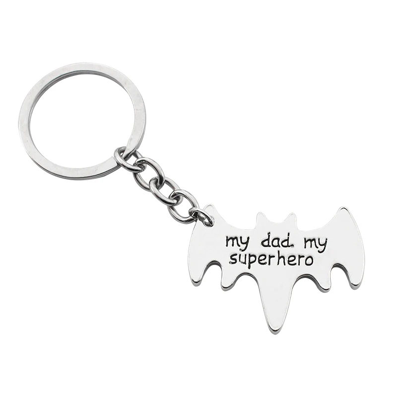 Fashion-My-Dad-My-Superhero-Charm-Pendant-Keychain-Simple-Silver-Bat-Key-Chain-Ring-Father-s