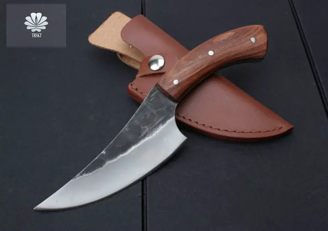 Дешевый Trskt высокоуглеродистой стали фиксированным Ножи прямой ручной ковки охотничий Ножи 58HRC деревянной ручкой Отдых Тактические выживания Ножи