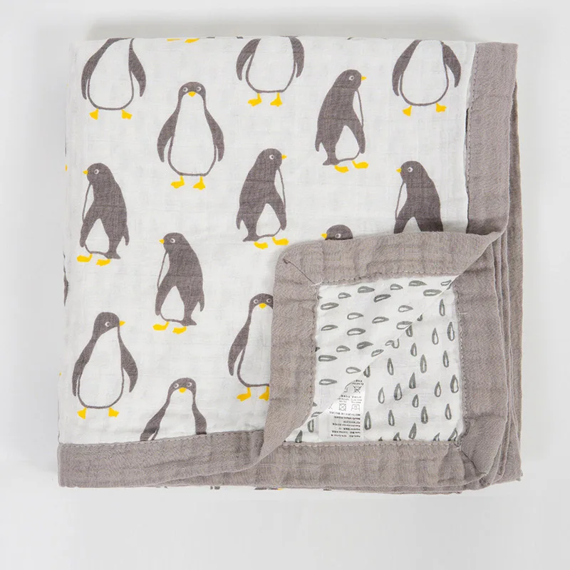 Детские Обёрточная бумага хлопок Одеяло многофункциональный 2 слоя муслин детское для новорожденных одеяло ребенка пеленать Одеяло 120*120 см - Цвет: penguin