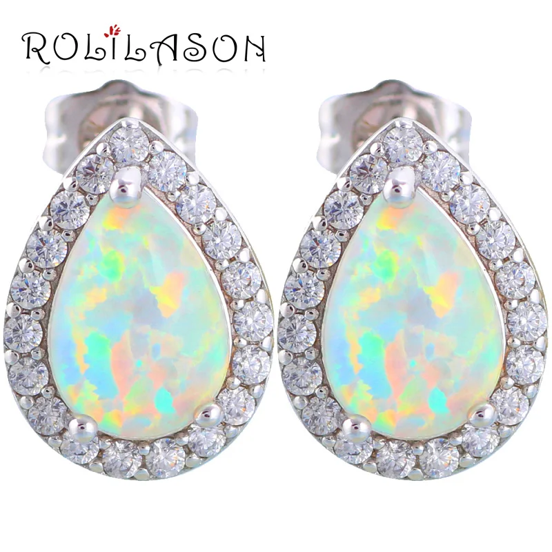 

Water Drop Trendy design Supper Supplier White Fire Opal Silver Stamped Stud Earrings for women Fashionl Opal Jewelry OE319