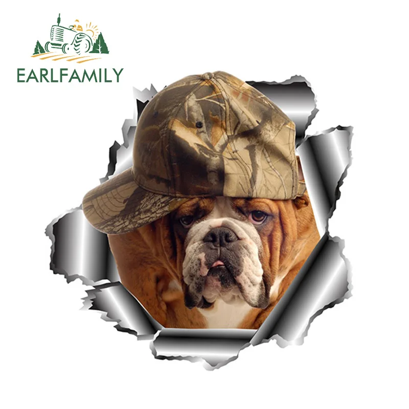 

EARLFAMILY 13cm x 12.7cm 3D Bulldog Car Sticker Torn Metal Pet Dog Car Decal Reflective Stickers Waterproof Window Accessories