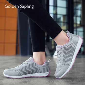 

Golden Sapling Soft Rubber Lady Sneakers Breathable Mesh Gray Pink Women Running Shoes Comfortable Trainers Women's Sport Shoes