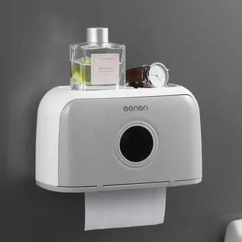 

No Punching Plastic Toilet Paper Holder Wall Mounted Storage Box Bathroom Waterproof Tissue Box Napkin Dispenser Organizer