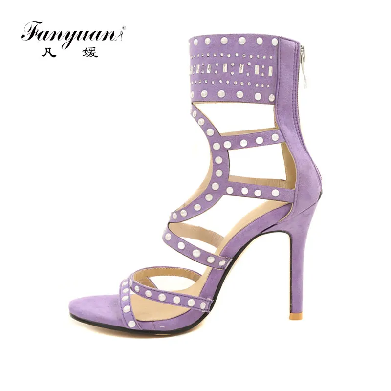 

Fanyuan Girls Gladiator Sandals Women Fashion Open Toe Rhinestone Design High Heel Sandals Cut-out Crystal Ankle Wrap Zipper