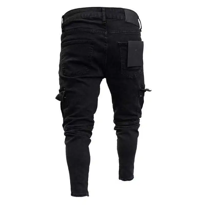 2019 New Outdoor Sport Black Trousers Jeans Men Fashion Cool Biker Baggy Jeans Mens Joggers Pants Stretch Denim Pencil Jeans