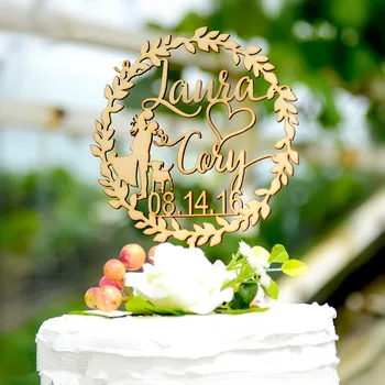 

Wooden Cake Topper Personalized Wedding Cake Topper with dog love heart wedding decorations rustic country style