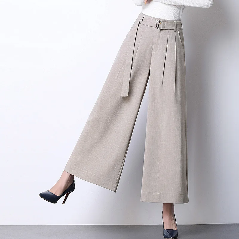 

Woman Plus Size Wide Leg Pants 2019 New Korean Style Woman High Waist Loose Wide Leg Pants Elegant Office Lady Slim Fit Trousers