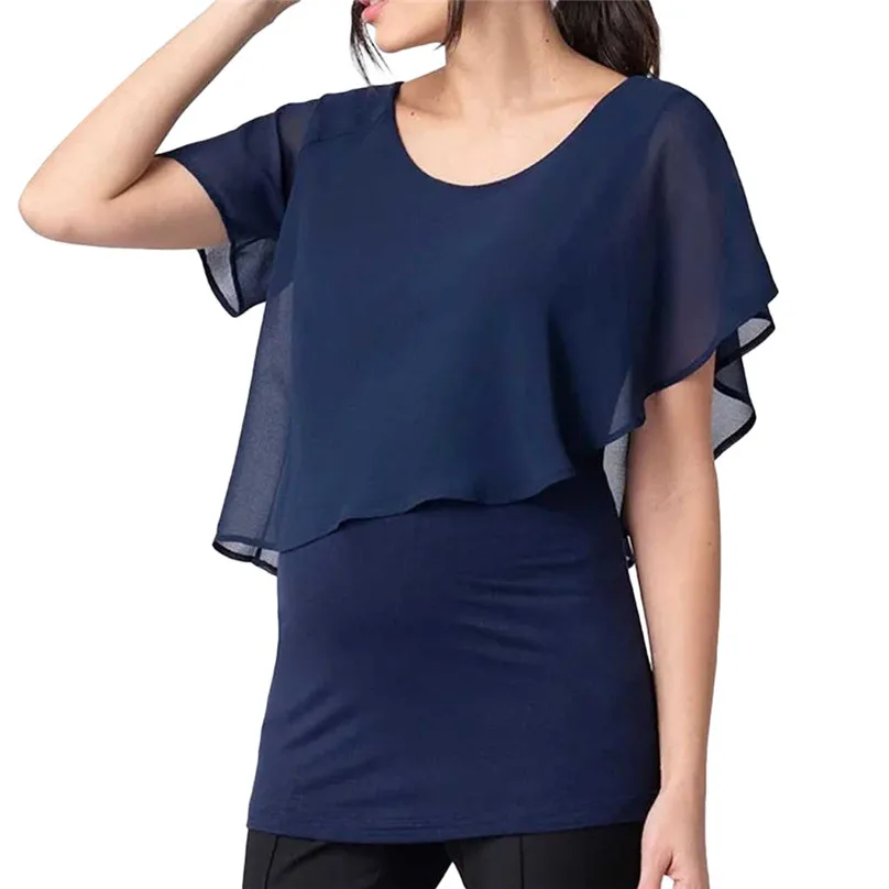 Женская одежда для грудного вскармливания; двухслойная блузка с короткими рукавами для беременных; футболка; lactancia materna enfermera 4JJ