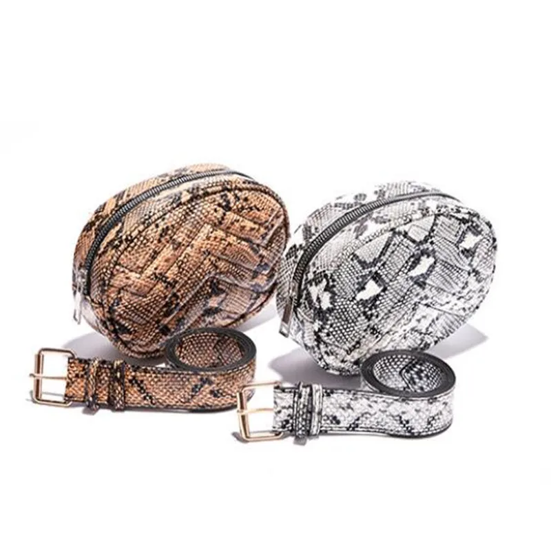

2019 Women Waist bag Serpentine Fanny Pack Ladies Fashion Waist Belt Bag Round Waist bag Leather Small Shoulder Bags
