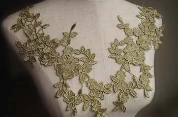 

gold lace applique by pairs, metallic gold venise lace applique 10pairs