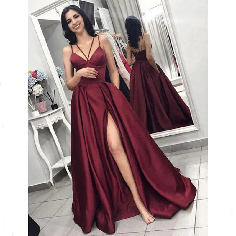 maroon spaghetti strap dress