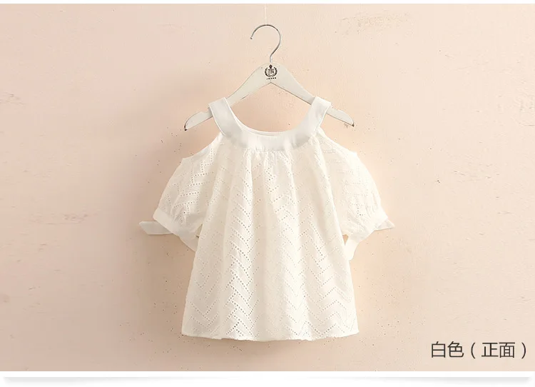 2018 Summer 2-10 Years Children Cotton Solid Color Off Shoulder Strapless Hollow Out Wave Little Sexy Kids Girl Dress Blouse (4)