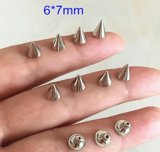 silver 150 pcs 150 наборов конусная металлическая запонка заклепка шипы с основанием, 6*7 мм серебро, кожевенное ремесло, украшения, DIY заклепки - Цвет: silver 150 pcs