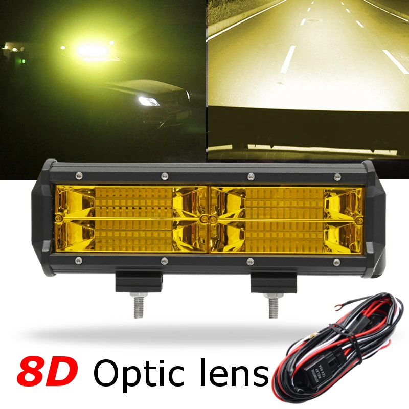 

Yellow 7 Inch 216W LED Work Light Led Bar Lights Driving Fog Light +Wiring Harness for Jeep Boat 4WD Off-road SUV UTV ATV