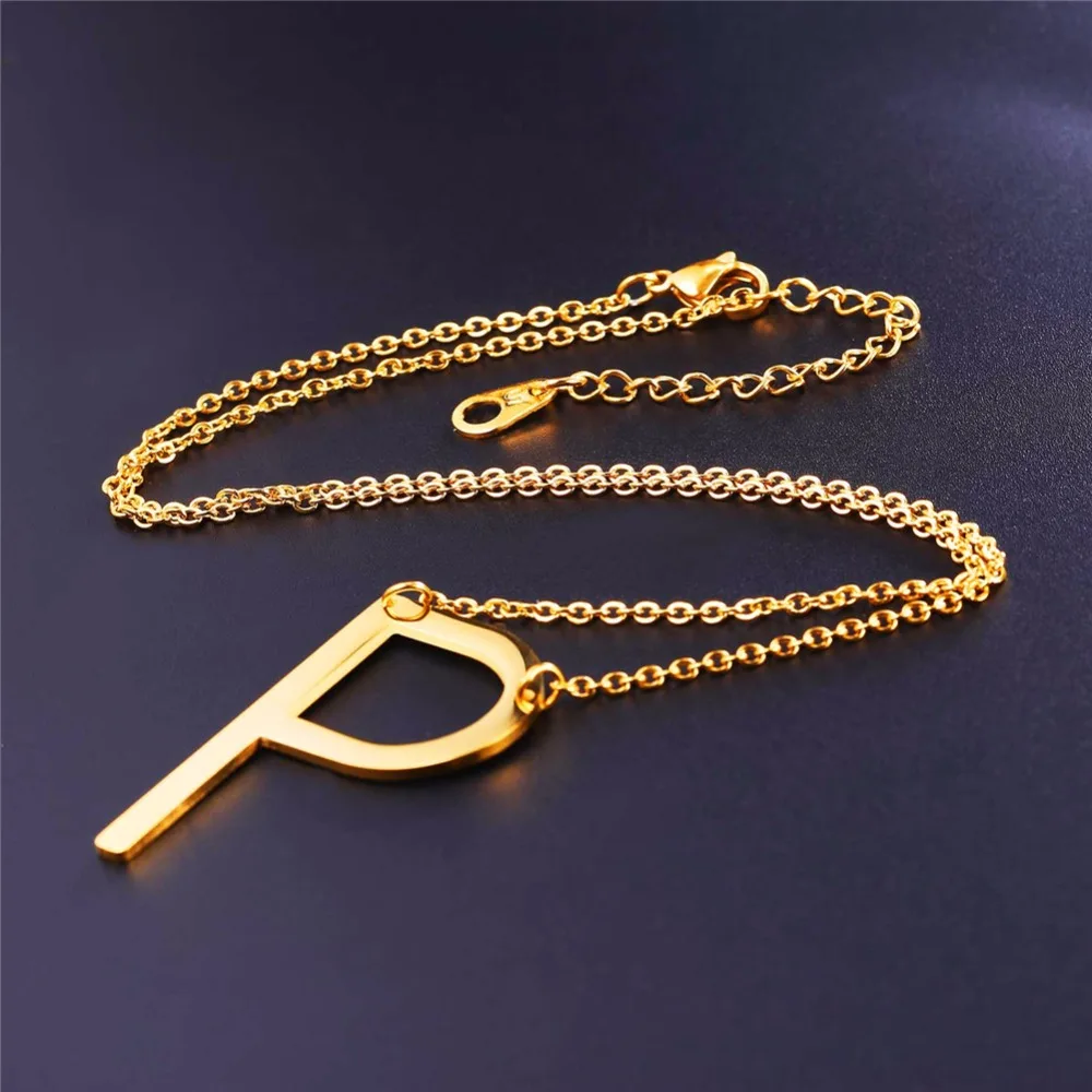 spesifikasi Collare Choker Kalung Emas Hitam Warna Stainless Steel Alfabet Awal Surat P Pendant Kalung Wanita Pernyataan Perhiasan N019