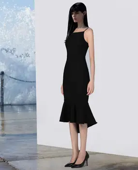 

2019 New Sexy Strap Women Black Mermaid Bandage Dress Evening neck sling Dress Knee Length Summer Bodycon Dresses Vestidos