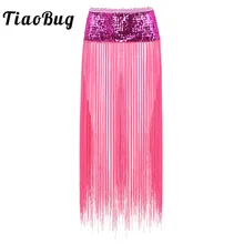 TiaoBug Женский взрослый Бохо Блестящий шарф бедра длинный кисточки юбка для танца живота Клубные вечерние Rave сценический костюм