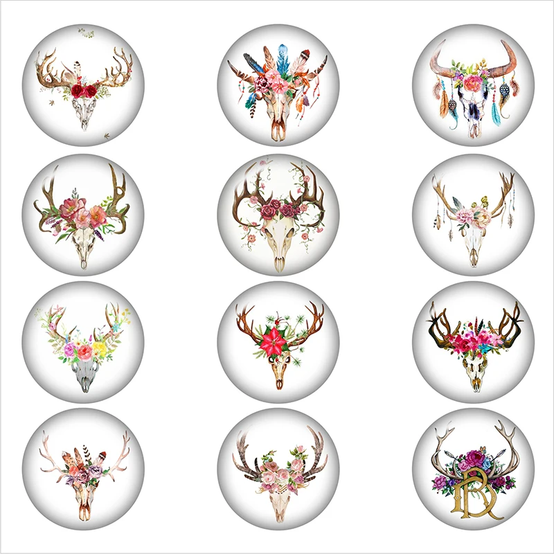 

dream flower Deer bone glass snap button DIY jewelry Round photo cabochons flat back DA1133