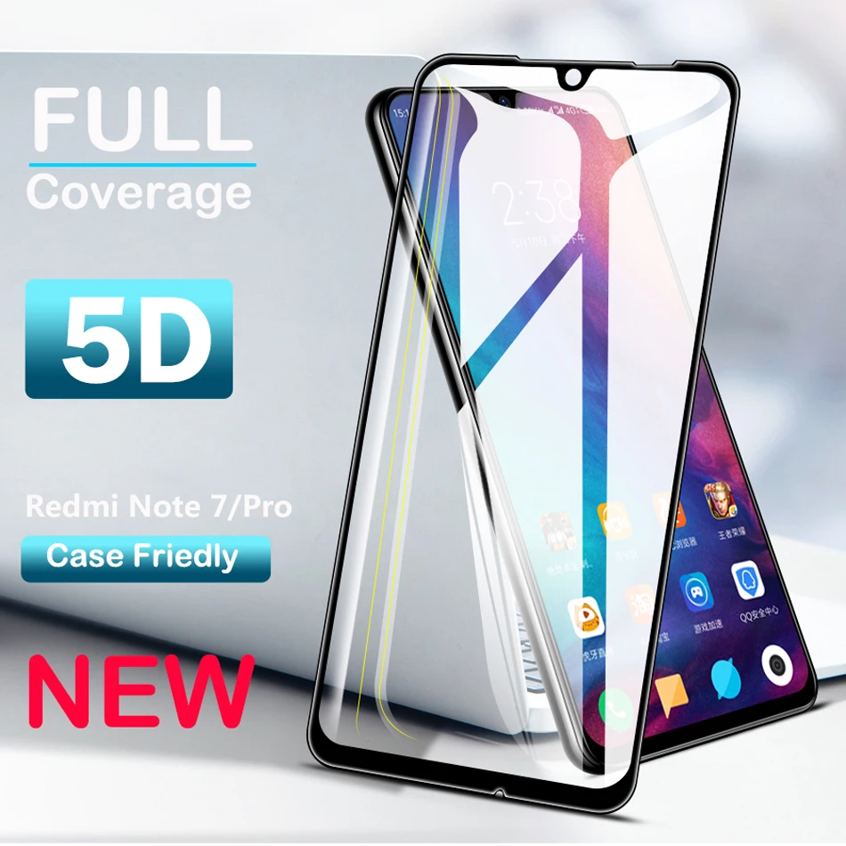 Защитное стекло 5D с полным покрытием для Xiaomi Redmi Note 7 защитная пленка из