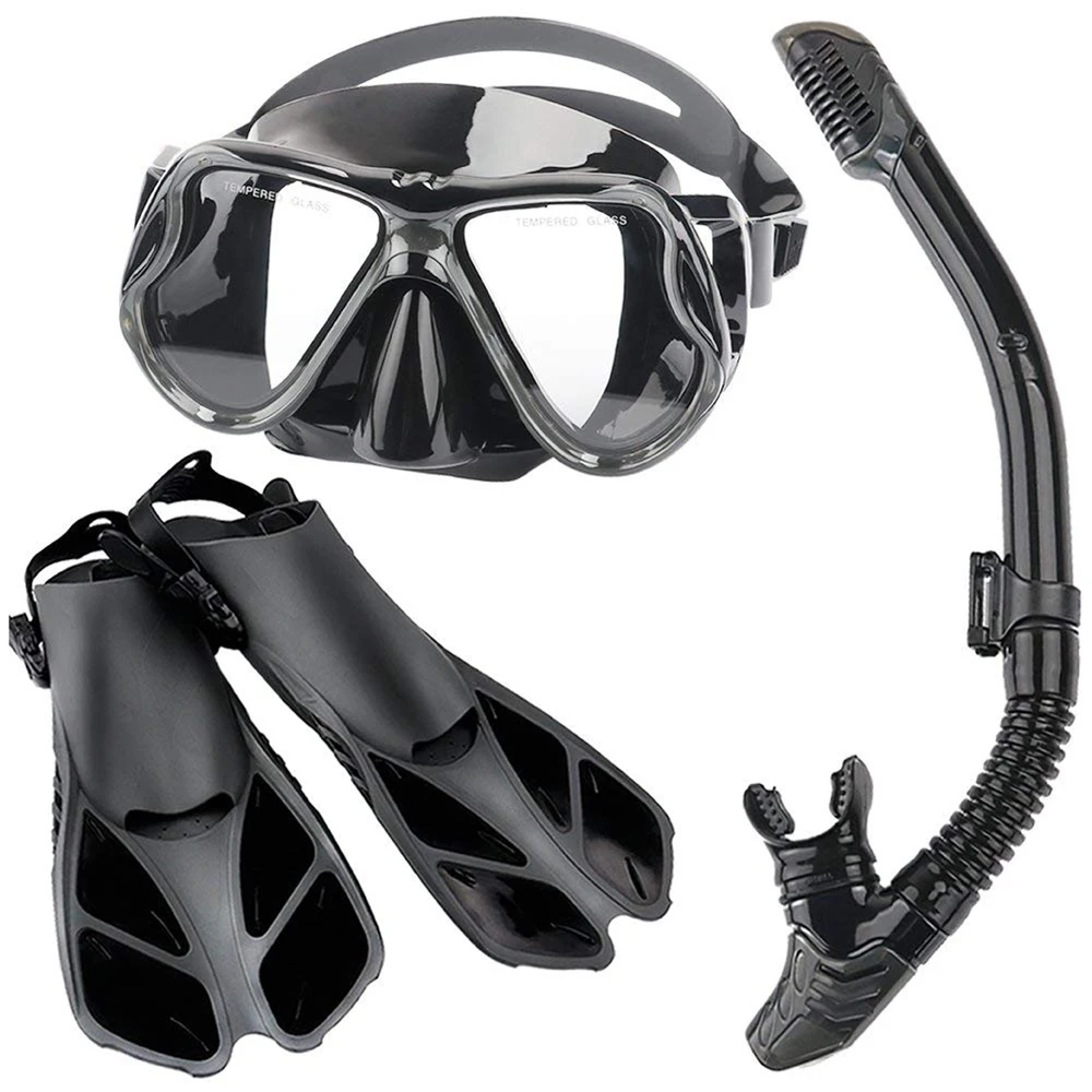Snorkel Set Diving Mask+Swimming Fins With Easy Ajustable Strap