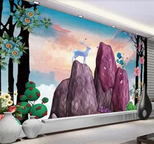 Custom wallpaper creative hand-painted illustration fortune with deer background wallpaper mural decorative waterproof material Custom wallpaper creative hand-painted illustration fortune with deer background wallpaper mural decorative waterproof material
