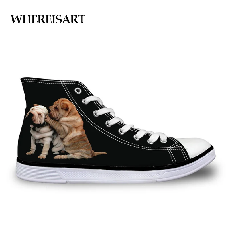

WHEREISART Fashion Animal SharPei Dog Printing Women Vulcanize Shoes Teenagers Canvas Shoes for Girls Kawaii Flat Footwear Shoe