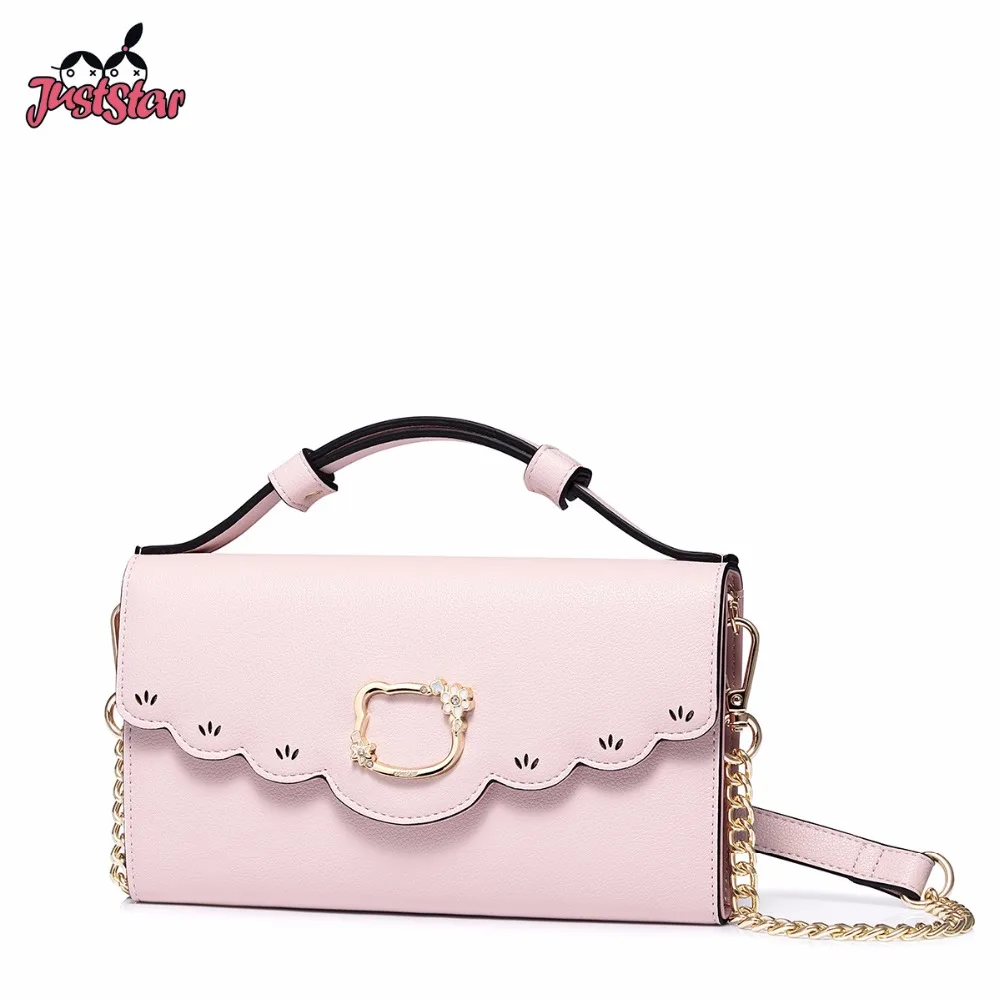 

JUST STAR Brand Women's Leather Mini Handbags Ladies Cartoon Cat Chain Party Purse Female Candy Color Flap Crossbody Bags