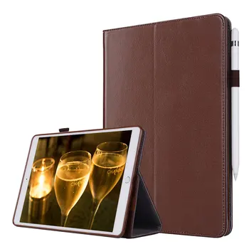 

For iPad Pro 10.5 Smart Tablet Case Cover Luxury Genuine Leather Folding Stand Case + Hand Strap + Card Slots + Pencil Holder