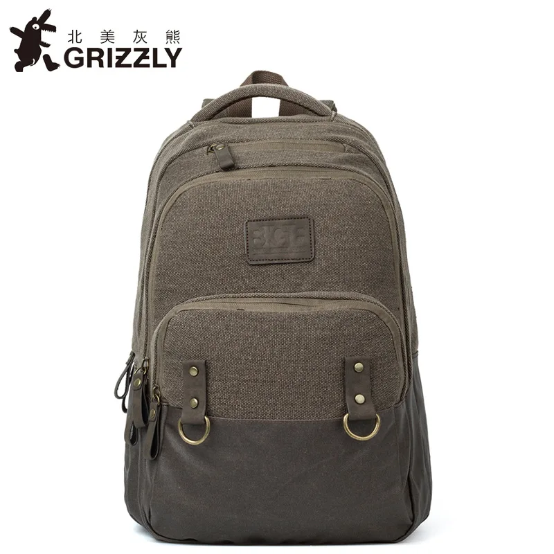 

GRIZZLY Men Canvas Backpack for Teenager Casual Laptop Bag Boys School Bags Multifunction Rucksacks Travel Backpack Mochila