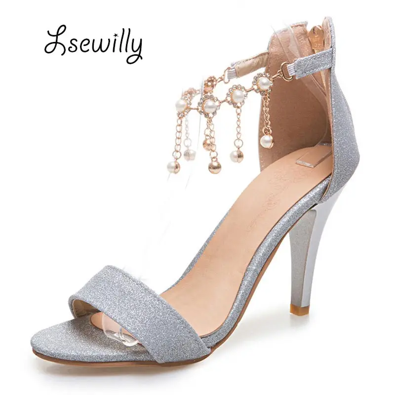 

Lsewily 2017 Women super High thin Heel sandals red gold Platform Lady beading Shoes Big Size 31-45 Summer Open toe sandal SS938