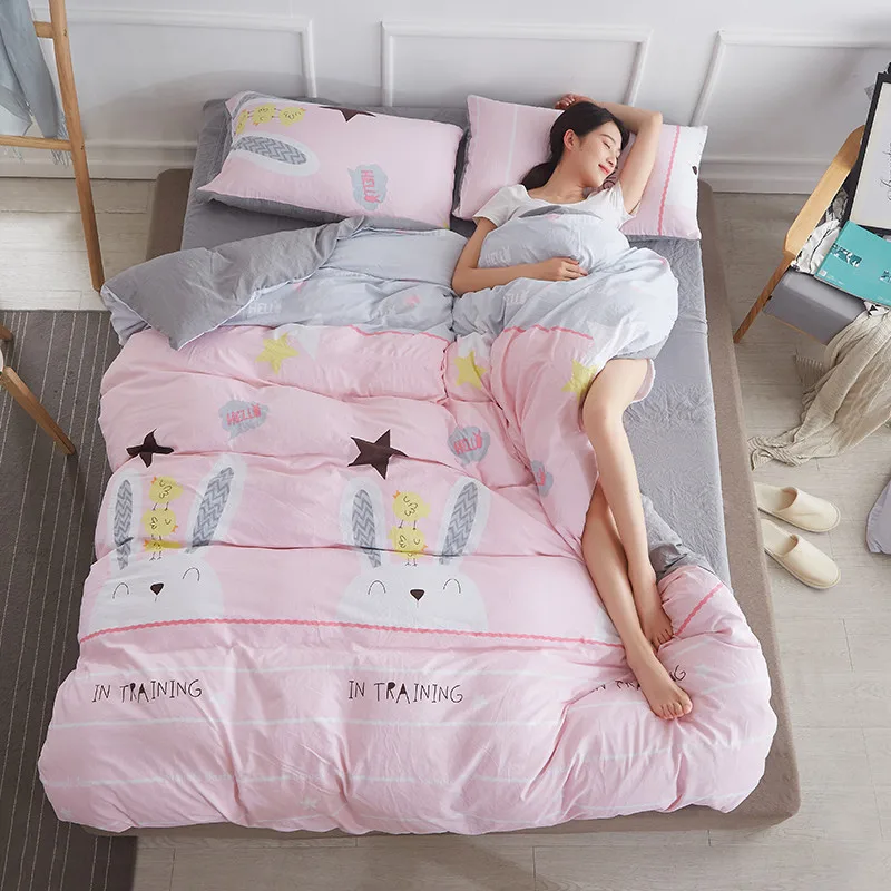 

New Printed Bedding Sets Excellent Imitation Cotton Colorful Geometry Bed Sheet Quilt Duvet Cover Pillowcase Queen Full