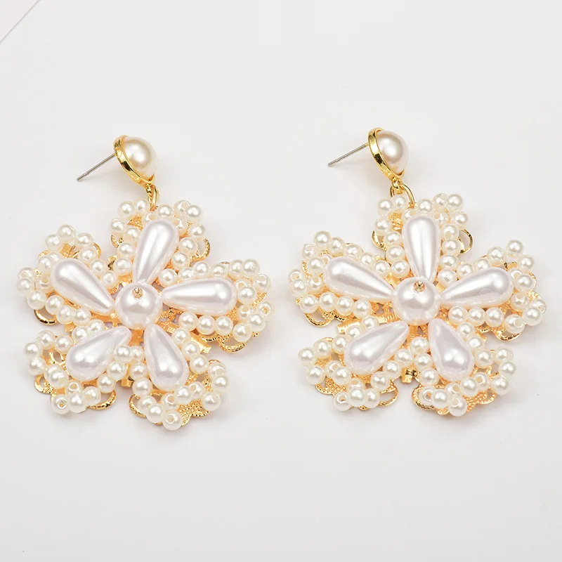

High Quality Pearl Drop Earrings Statement Hanging Dangle Flowers shaped Handmade Earrings Fashion Trend Accessories For Women